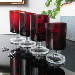 4 Red Ruby Wine Glasses by Luminarc, France
